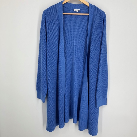 J Jill Womens Longline Cardigan Size XL Cornflower Blue Open Front Button Slits - Picture 1 of 11